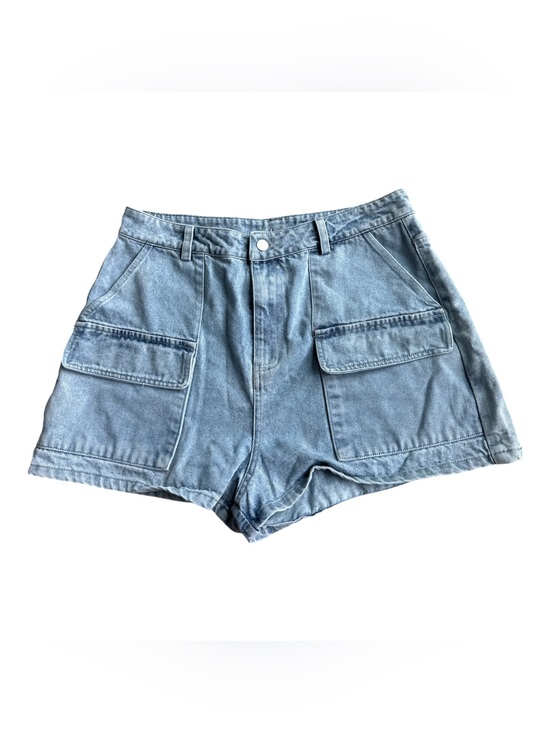 Altar'd State Pants - Altard State High-Waist Light Blue Denim Cargo Shorts